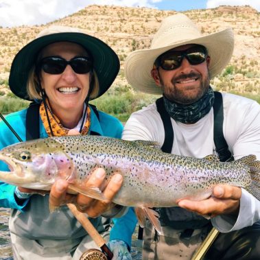 Rob Coddington and client with a nice rainbow - Duranglers San Juan River Fly Fishing Guides