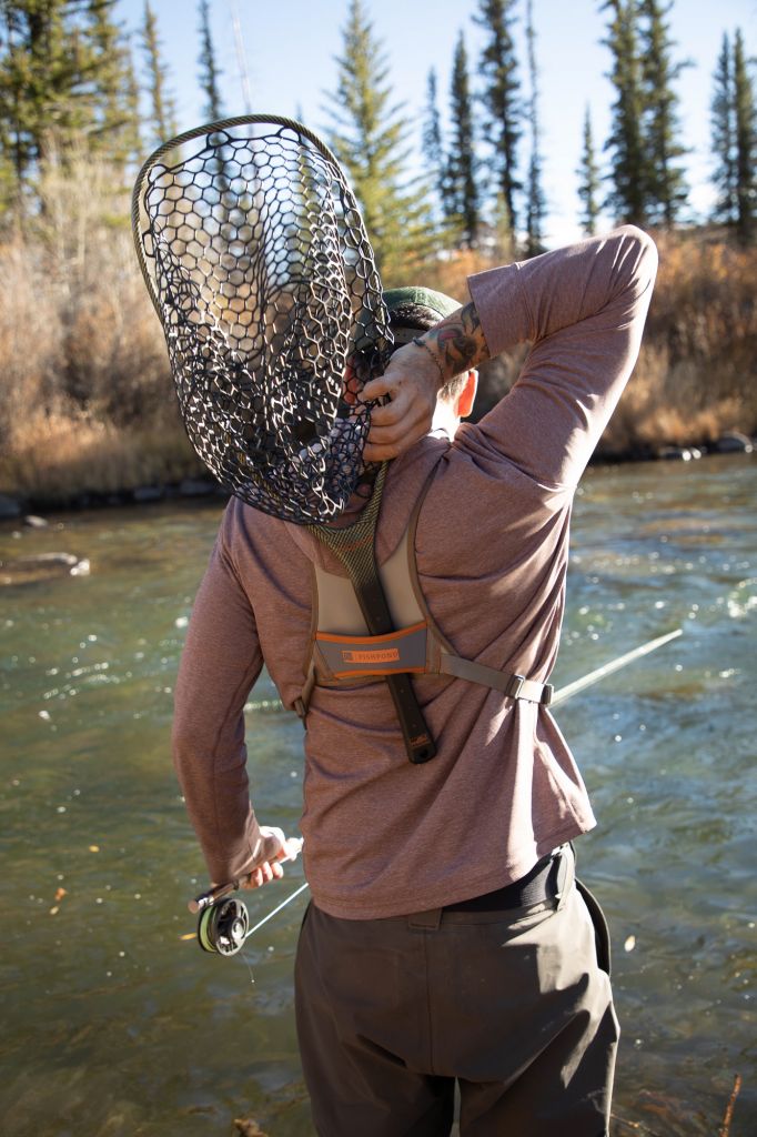 FISHPOND Fly Fishing Sling Shoulder River Pack & Wooden Net