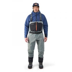 Model wearing Grundéns Bedrock Waders.